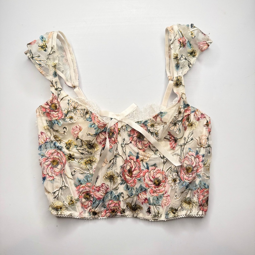 Victoria's Secret Floral Corset Top Bustier Coquette Fairy Romantic Lace Regency